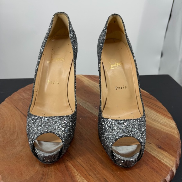 Christian Louboutin Very Prive peep-toe pumps silver glitter finish 38.5 8.5 - Picture 4 of 13
